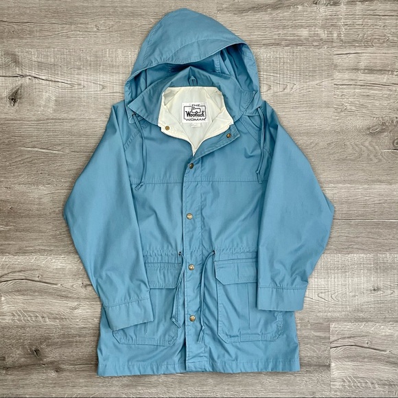 VINTAGE Woolrich Womens Hooded Zip Jacket Pale Blue Small - Picture 11 of 13